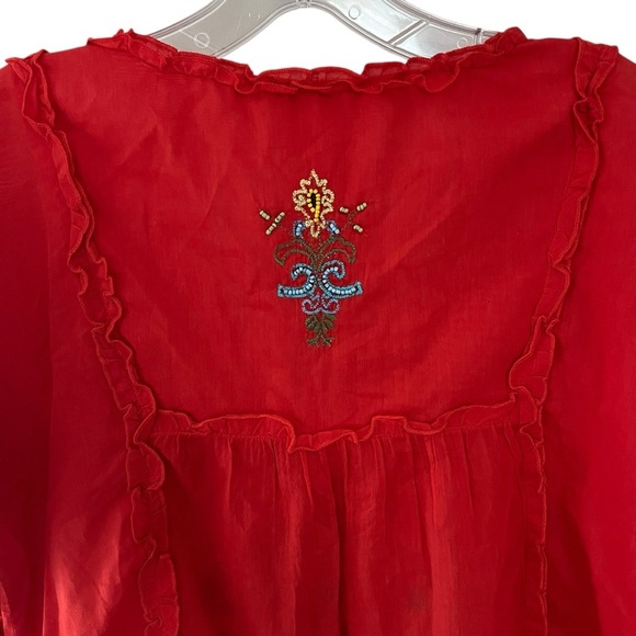 Sundance Red Floral Embroidered Tunic Top Small Oversized Short Sleeve Boho - Picture 5 of 9